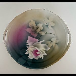 Vintage CT Altwasser Germany 10" Floral White Roses Handled Cabinet/Cake Plate